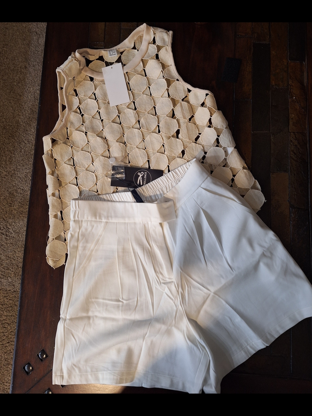Cream Tank with White High-Waist Shorts